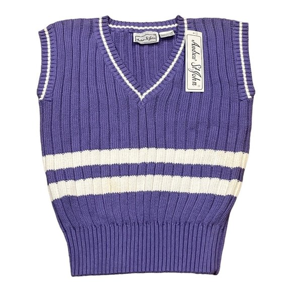 Vintage Andrew St John Medium Women’s Sweater Vest Knit Purple Stripe Golf NWT - Picture 1 of 8